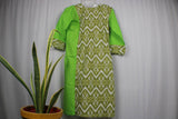 TLFABk-0005b/Ikkat Print-Green Long Kurtis