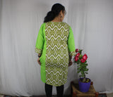 TLFABk-0005b/Ikkat Print-Green Long Kurtis