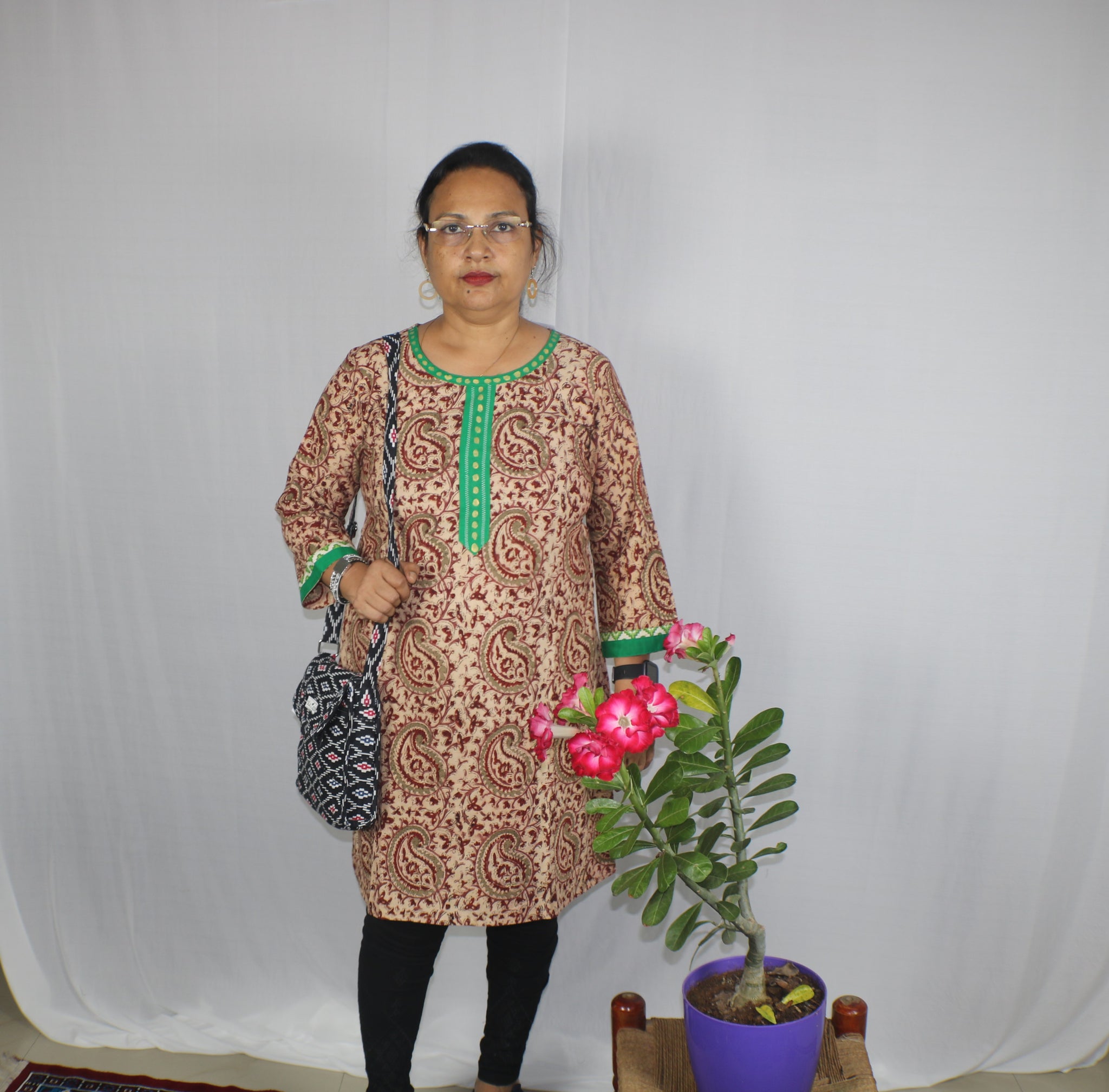 TLFABk-00011c/Kalamkari/Y neck/Brown Long Kurtis