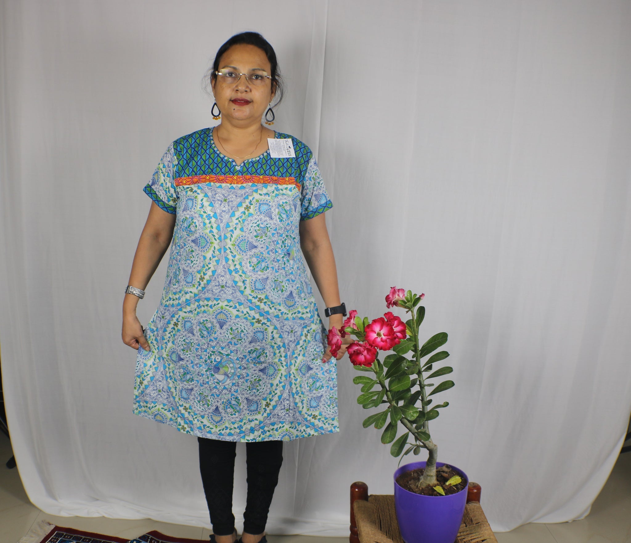 TLFABK-002/Blue Madhubani-Long kurti