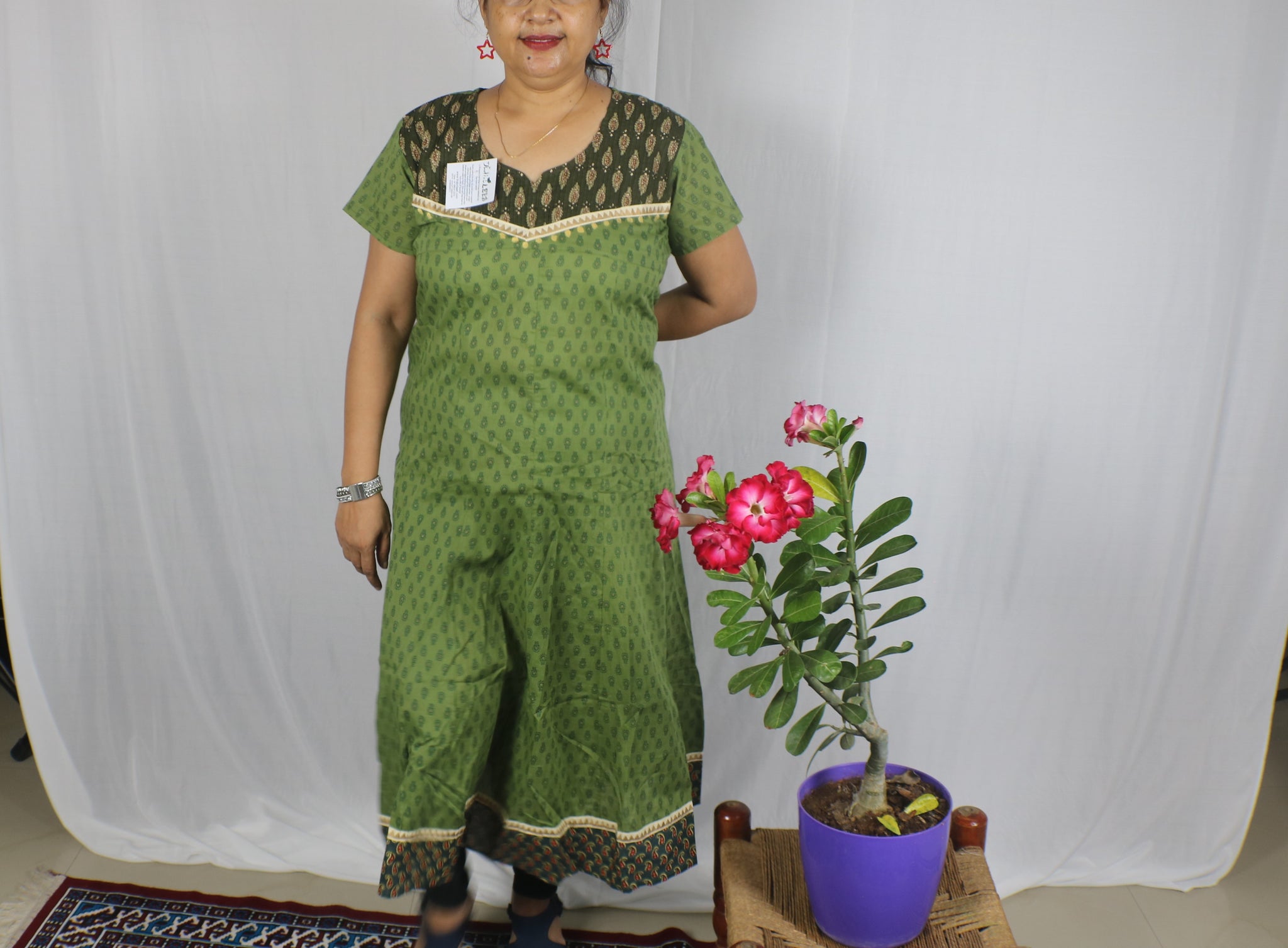 TLFABk-0008a/Print Jyothi /Green/Long Kurtis